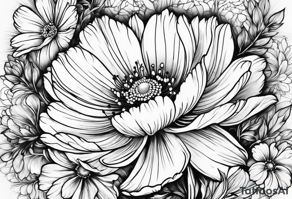 Cosmos and Gladolius flowers tattoo idea