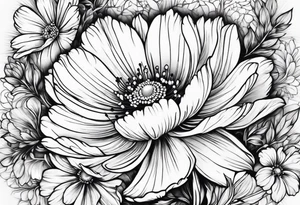 Cosmos and Gladolius flowers tattoo idea