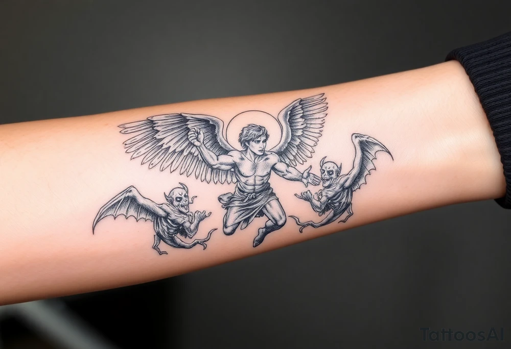 Michael the archangel fighting demons tattoo idea