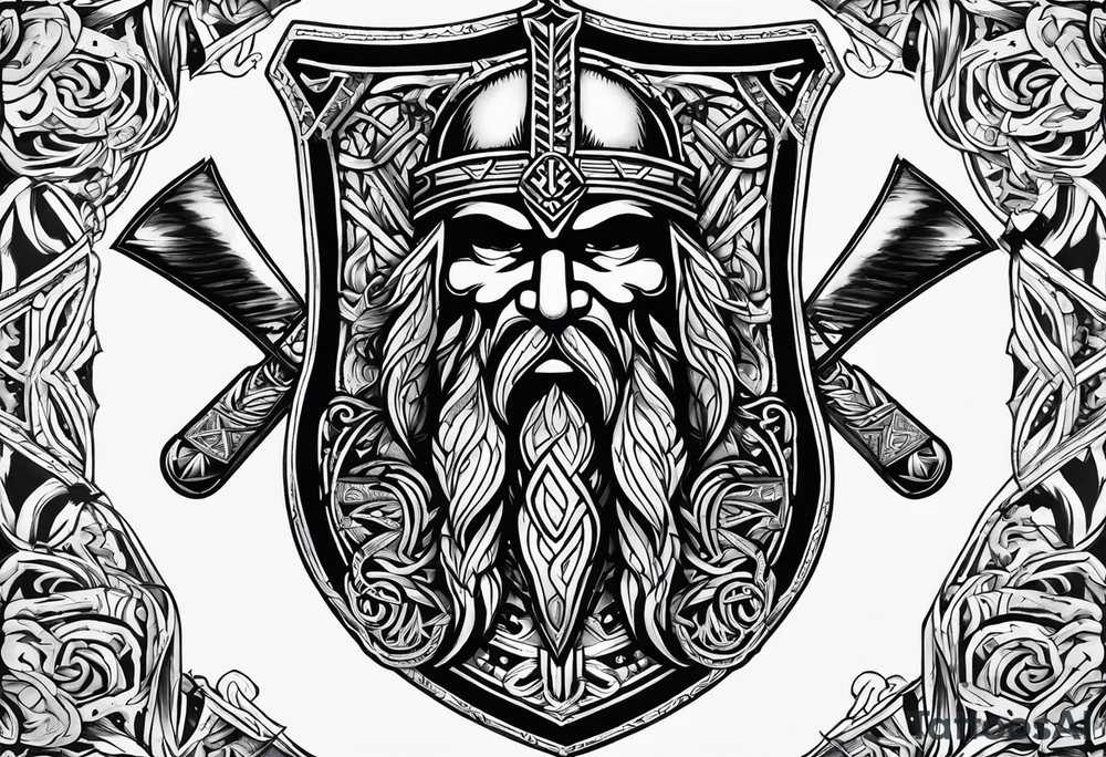 Valhalla sword shield axe Valknut tattoo idea