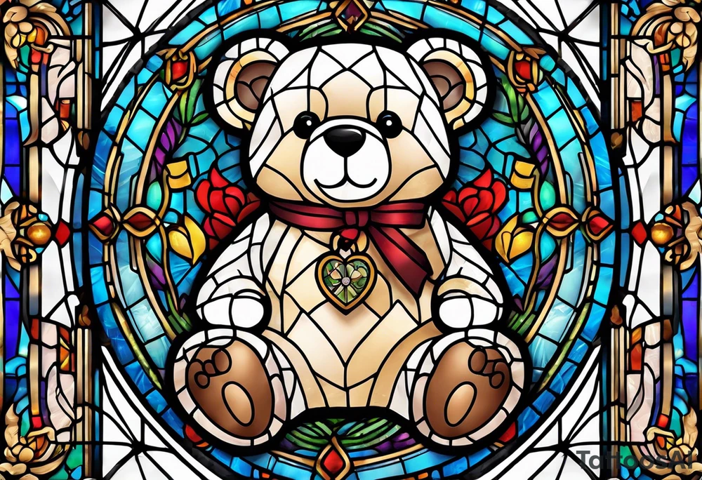 Teddy bear stained glass tattoo idea