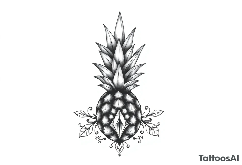 Bushy crown pineapple vagina, design to go over vagina , erotic vagina area design, anus to be at the bottom tattoo idea