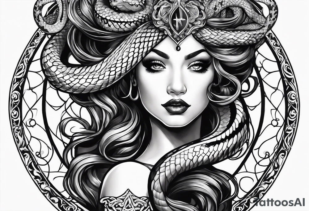 Gothic Medusa snake hair lady head tattoo idea