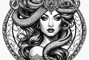 Gothic Medusa snake hair lady head tattoo idea