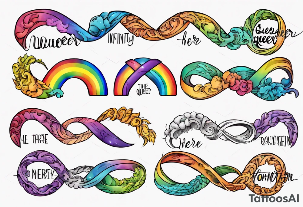 rainbow infinity symbol with the words 
Here and Neuroqueer tattoo idea