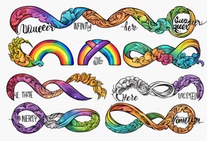 rainbow infinity symbol with the words 
Here and Neuroqueer tattoo idea