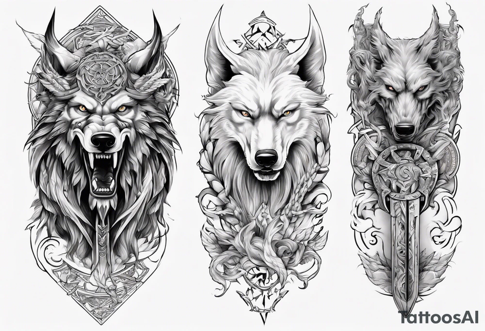Upper arm sleeve with Odin and Fenrir tattoo idea