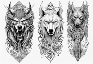 Upper arm sleeve with Odin and Fenrir tattoo idea