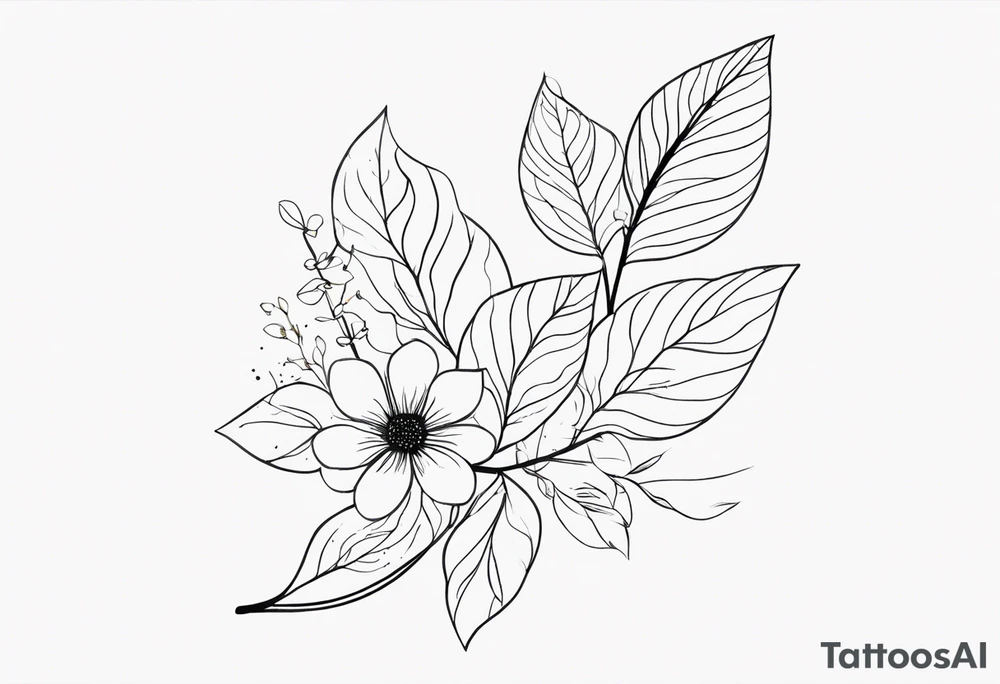Leaves with Flower Details Long tattoo idea