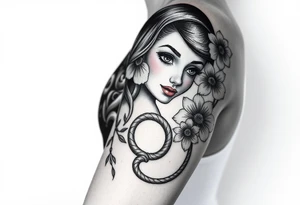 Pin up picture arm sleeve. With October flower November flower December flower rope figure 8 knot tattoo idea