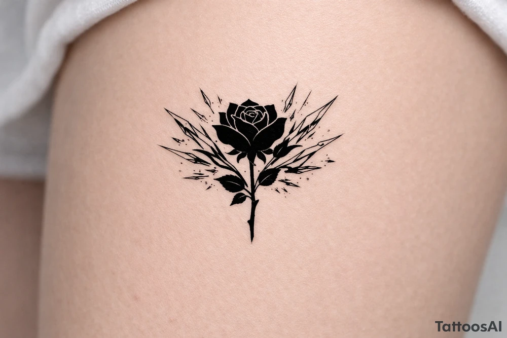 Rose silhouette with sharp ice shards bursting outwards tattoo idea
