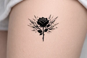 Rose silhouette with sharp ice shards bursting outwards tattoo idea
