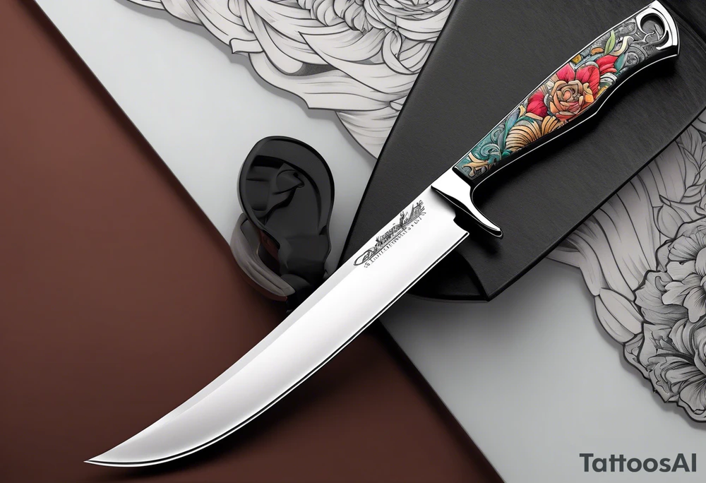 Chef knive with mountain range on the blade of the knife tattoo idea