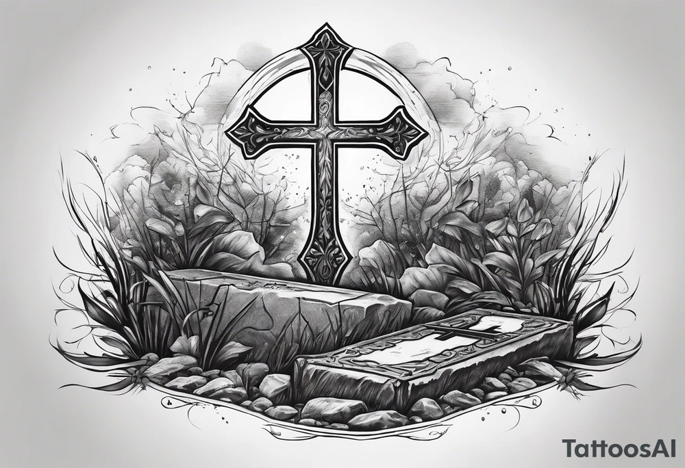 cross coming out of a grave tattoo idea