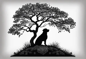 Silouette of a black lab sunder a tree. No detail on lab tattoo idea