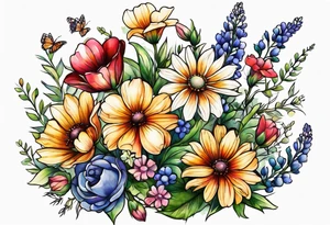 long stem wildflower bouquet tattoo idea