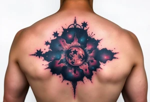 The galaxy using negative spaces with hints of color and stars tattoo idea