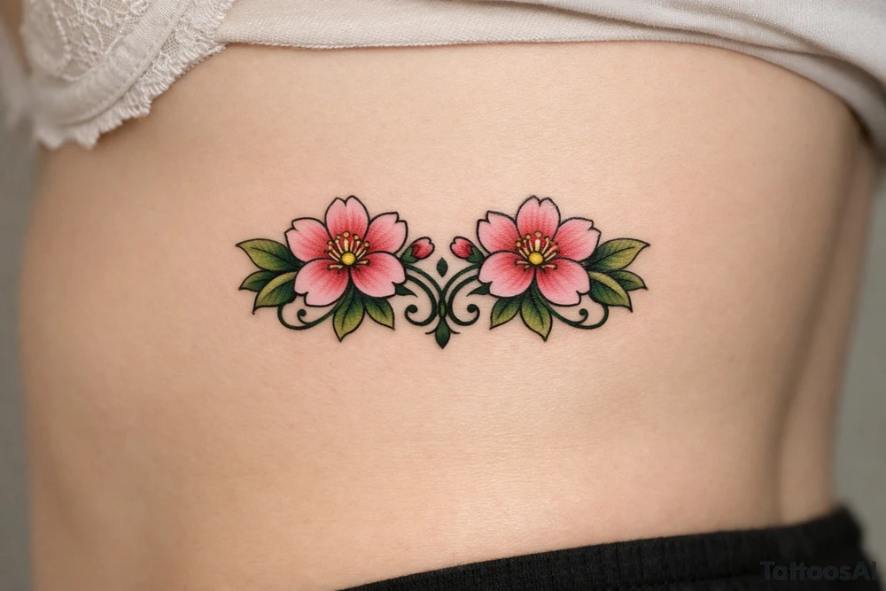 Two Cherry blossoms , symmetrical tattoo idea