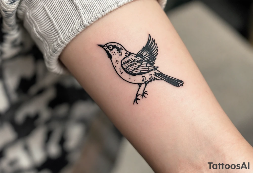 bird with music symbol tattoo idea