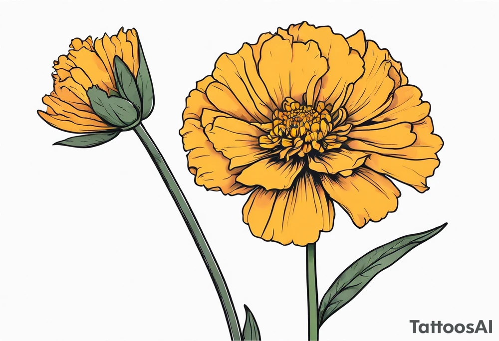 Marigold flower with stem tattoo idea