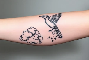 Bluejay, clouds, shining light to or from heaven tattoo idea