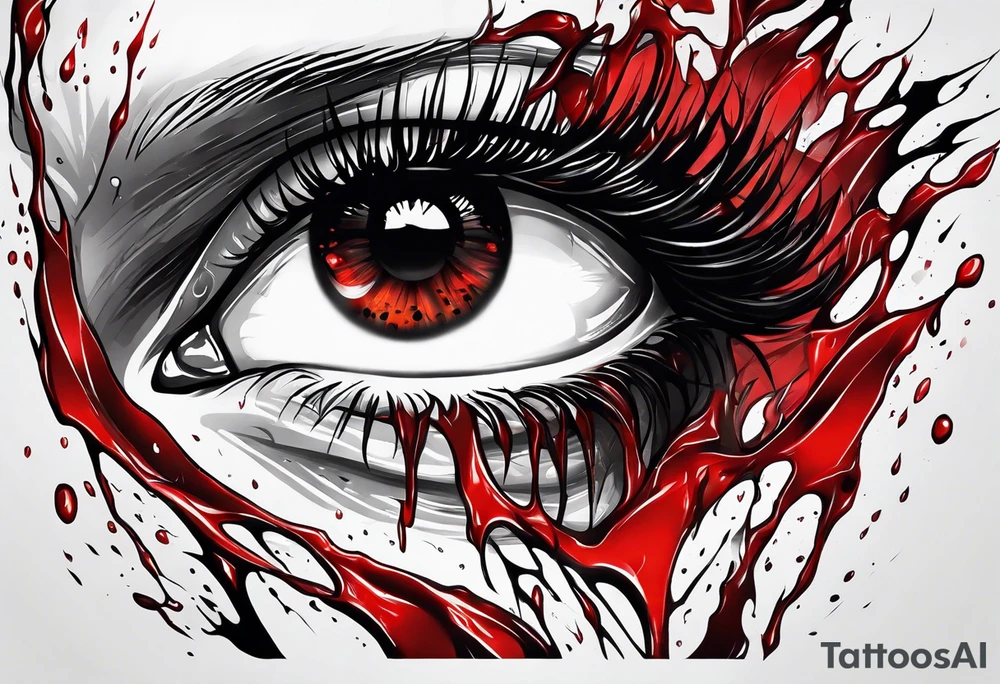 Bleeding tear draining to down from red eye sleeve tattoo design tattoo idea