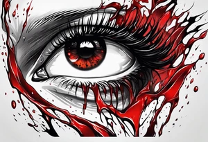 Bleeding tear draining to down from red eye sleeve tattoo design tattoo idea