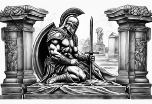 Spartan kneeling on a grave tattoo idea