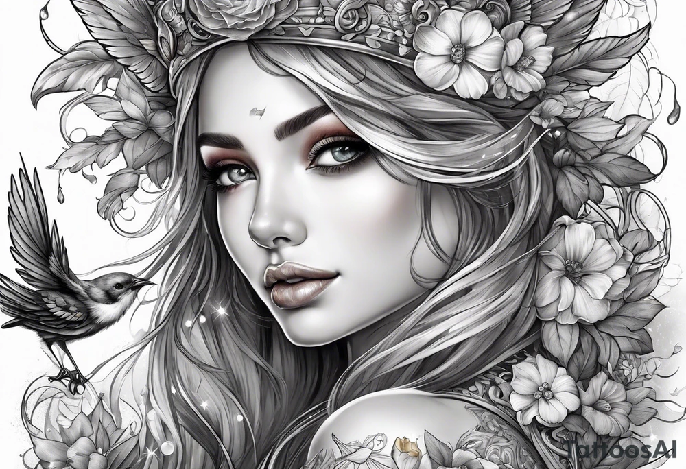 Fairy, bird and pennies tattoo idea