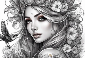 Fairy, bird and pennies tattoo idea