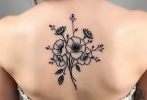 vintage bouquet of wild roses and meadow flowers with morning dew tattoo idea