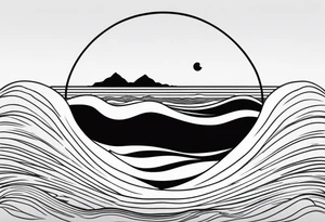 Waves and a sandy beach in black and White, INSIDE a shape of an upright bodyboard tattoo idea