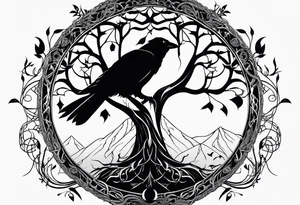 yggdrasil with a cat and a raven and knotwork tattoo idea