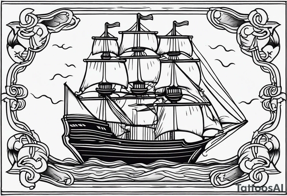 american traditional ship tattoo idea