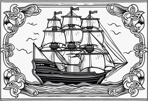 american traditional ship tattoo idea