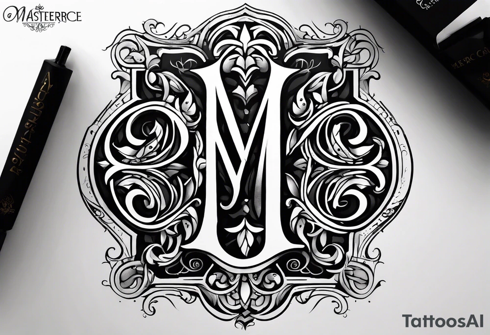 monogram tattoo using all the letters in STEVE and BREANNA in large block lettering tattoo idea