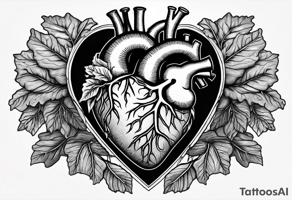 Manly Human heart intertwined with cabbage leaves and word survivor tattoo idea