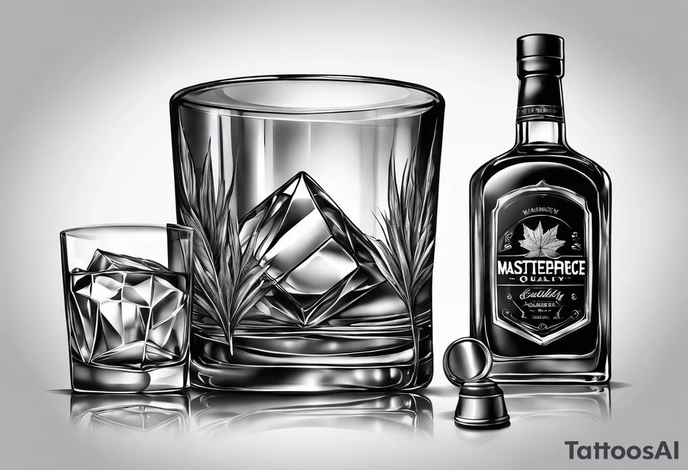 Canadian whiskey and glass and dog tags tattoo idea