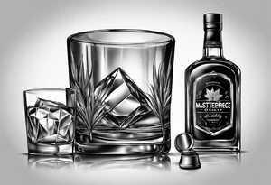 Canadian whiskey and glass and dog tags tattoo idea