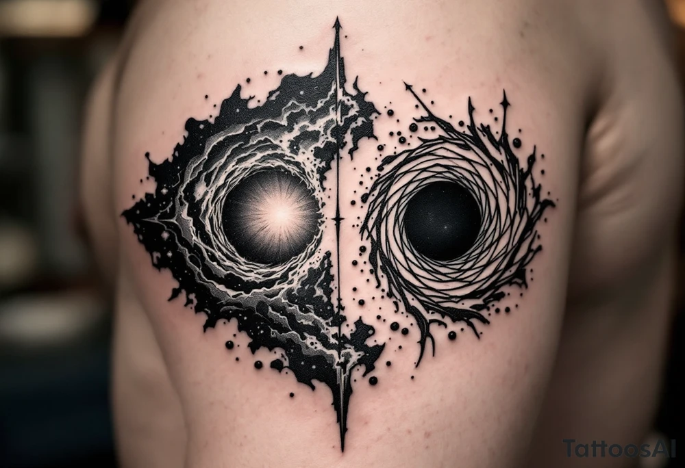 Two different universes on separate sides of a black hole tattoo idea