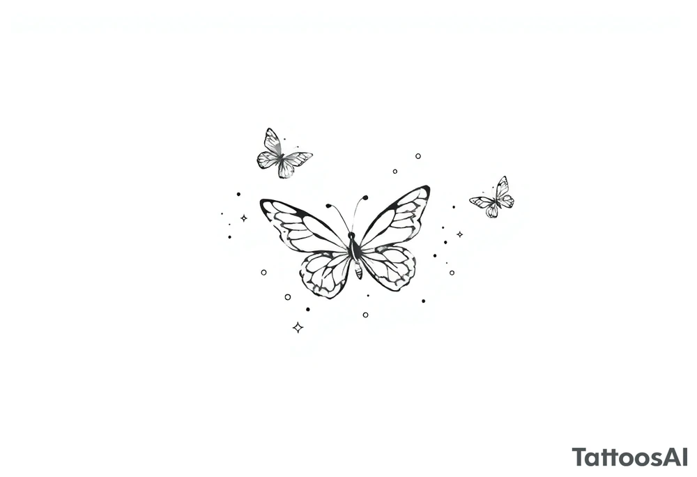 Simple outline of flying butterflies with lots of sparkles and bubbles tattoo idea