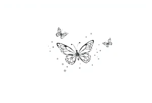 Simple outline of flying butterflies with lots of sparkles and bubbles tattoo idea