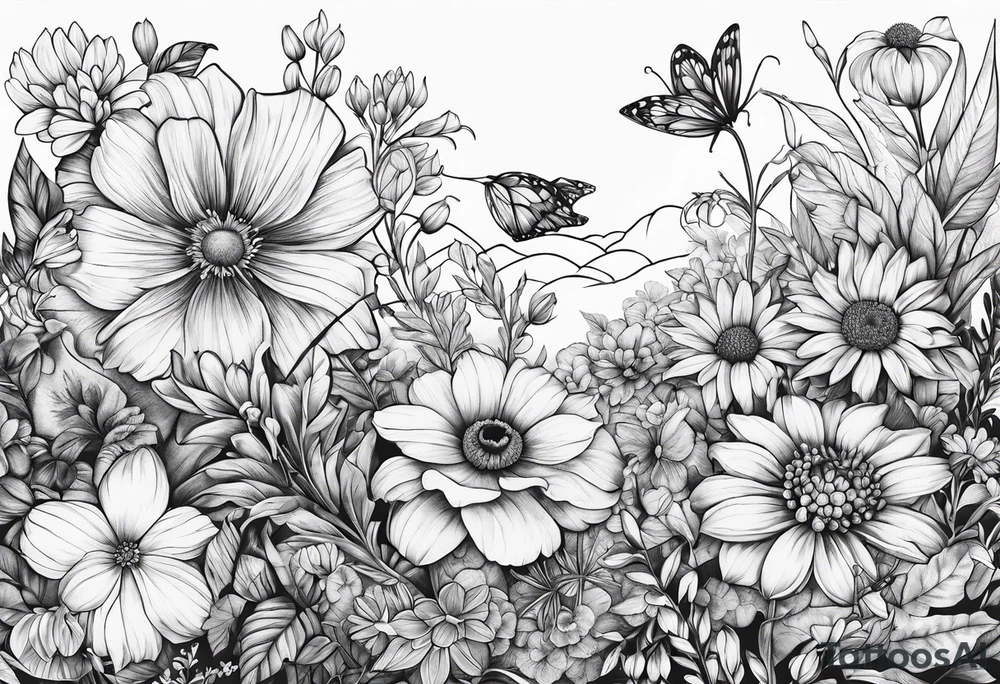 Wild flower garden tattoo idea
