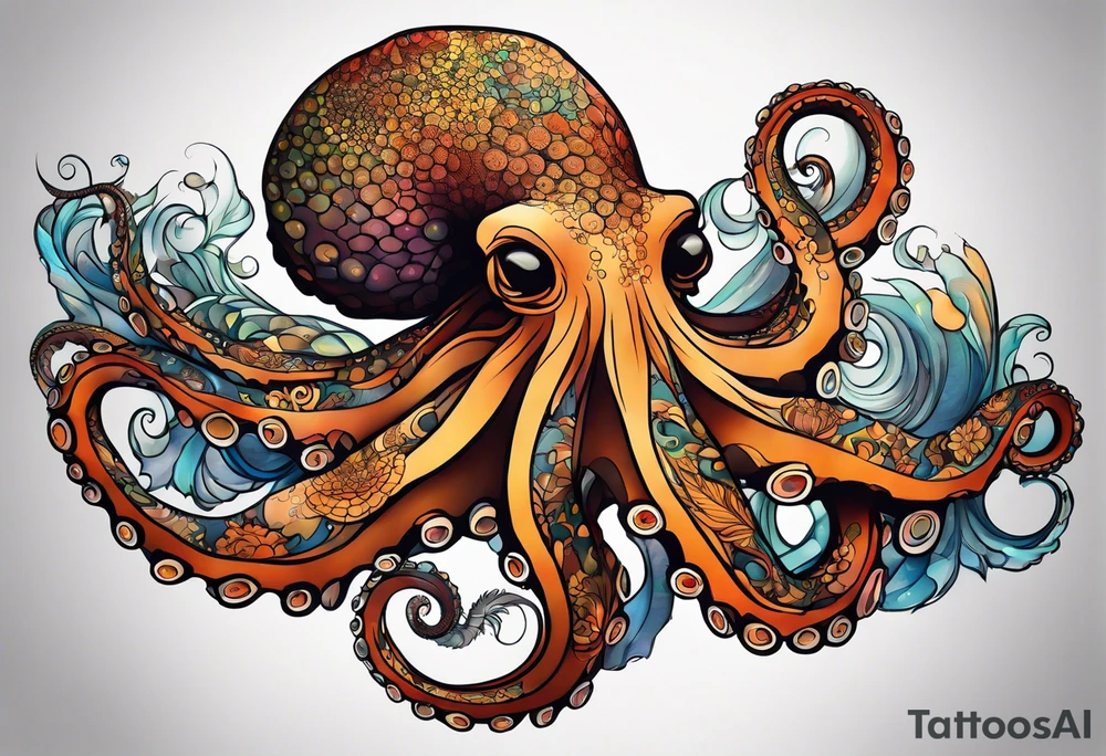 Octopus Arm Sleeve with fall colors tattoo idea
