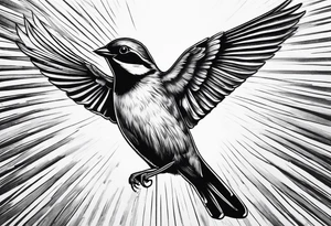 one flying 
sparrow, sunrays, 
make it a neck sleeve tattoo idea