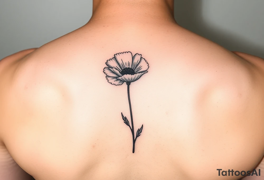 Simple poppy growing up from cracks in pavement watercolor-esque coloring on poppy only tattoo idea