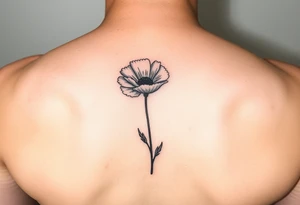 Simple poppy growing up from cracks in pavement watercolor-esque coloring on poppy only tattoo idea