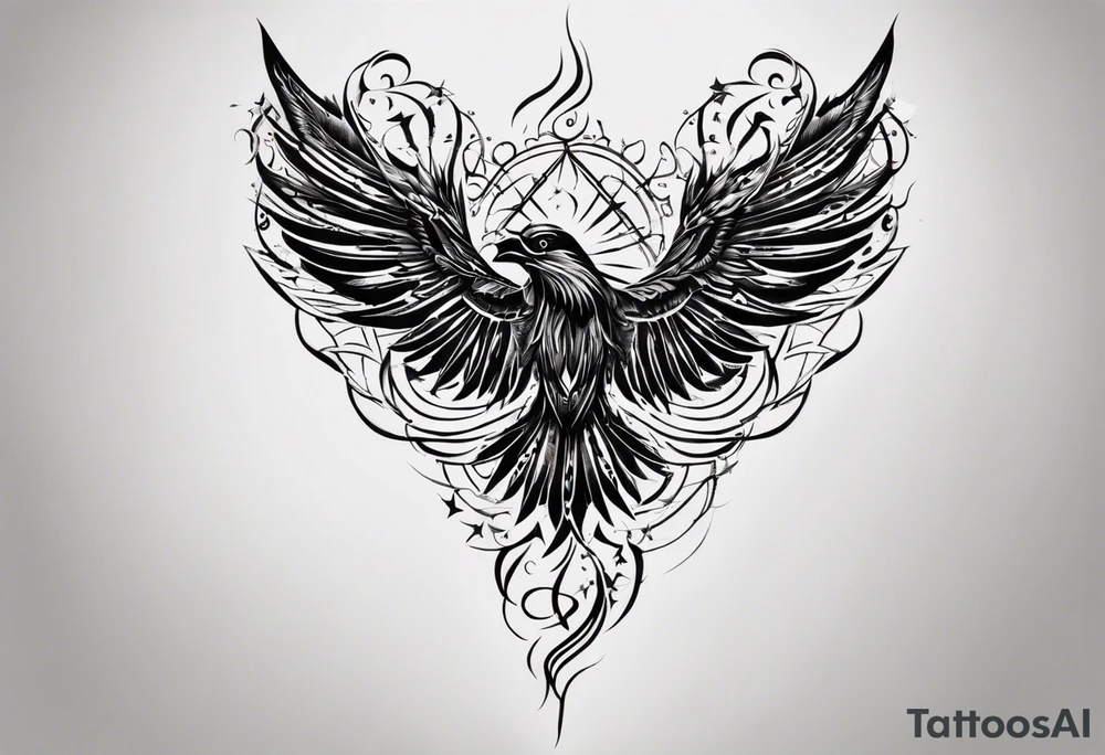Wide tattoo that appears to be bursting out of the skin, symbolizing freedom. The tattoo should be vibrant and dynamic, with bold lines and colors that evoke a sense of liberation and empowerment. Consider incorporating elements such as broken chains, or other symbols of freedom. The tattoo should be visually striking and thought-provoking, inviting the viewer to reflect on the importance of personal freedom. tattoo idea