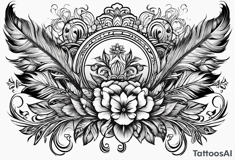western patter with feathers and flowers for hip tattoo idea