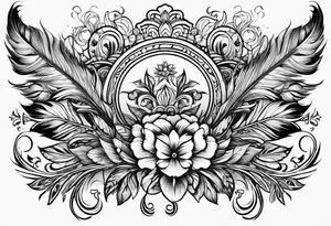 western patter with feathers and flowers for hip tattoo idea